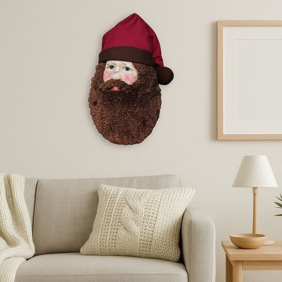 Rustic Pinecone Beard Santa Wall Hanging – 12” Woodland Christmas Decor, Natural - Picture 2 of 7
